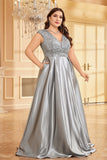 Blush Pink Satin A Line Plus Size Long Mother Of The Bride Dress