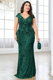 Sparkly Burgundy Floral V Neck Plus Size Long Mother of the Bride Dress