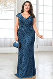 Sparkly Burgundy Floral V Neck Plus Size Long Mother of the Bride Dress