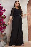 Black Chiffon Plus Size Long Mother of the Bride Dress with Ruffles