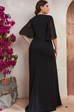 Black Chiffon Plus Size Long Mother of the Bride Dress with Ruffles