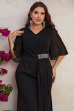 Black Chiffon Plus Size Long Mother of the Bride Dress with Ruffles
