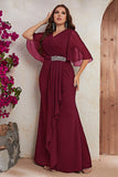 Black Chiffon Plus Size Long Mother of the Bride Dress with Ruffles