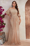 Sparkly Champagne Long Mother of the Bride Dress with Puff Sleeves