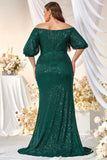 Sparkly Champagne Long Mother of the Bride Dress with Puff Sleeves