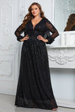 Sparkly Black Chiffon A Line Long Sleeves Mother of the Bride Dress