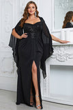 Sparkly Black Sheath Long Mother of the Bride Dress with Slit