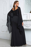 Sparkly Black Sheath Long Mother of the Bride Dress with Slit