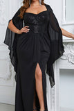 Sparkly Black Sheath Long Mother of the Bride Dress with Slit