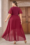 Burgundy Chiffon High-Low Mother of the Bride Dress with Lace
