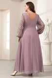 Purple Chiffon Long Sleeve Mother of the Bride Dress with Appliques