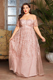 Blush Tulle Long Plus Size Mother of the Bride Dress with Appliques