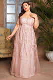 Blush Tulle Long Plus Size Mother of the Bride Dress with Appliques