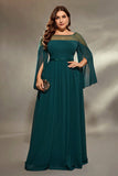 Sparkly Peacock Blue Chiffon Long Mother of the Bride Dress with Beading