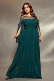 Sparkly Peacock Blue Chiffon Long Mother of the Bride Dress with Beading