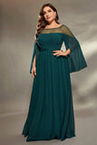 Sparkly Peacock Blue Chiffon Long Mother of the Bride Dress with Beading