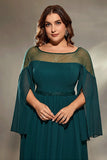 Sparkly Peacock Blue Chiffon Long Mother of the Bride Dress with Beading