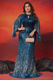 Sparkly Mermaid Peacock Blue Long Mother of the Bride Dress