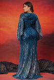 Sparkly Mermaid Peacock Blue Long Mother of the Bride Dress