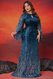 Sparkly Mermaid Peacock Blue Long Mother of the Bride Dress