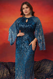 Sparkly Mermaid Peacock Blue Long Mother of the Bride Dress
