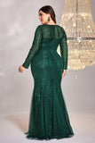 Sparkly Royal Blue Tulle Mermaid Long Sleeves Mother of the Bride Dress