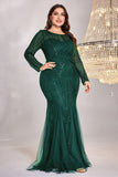 Sparkly Royal Blue Tulle Mermaid Long Sleeves Mother of the Bride Dress