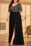 Black Chiffon A Line Long Mother of the Bride Dress with Slit