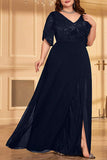 Black Chiffon A Line Long Mother of the Bride Dress with Slit