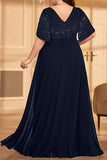 Black Chiffon A Line Long Mother of the Bride Dress with Slit