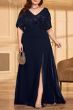 Black Chiffon A Line Long Mother of the Bride Dress with Slit