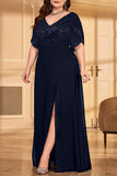 Black Chiffon A Line Long Mother of the Bride Dress with Slit