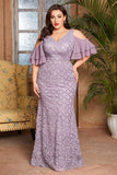 Purple Mermaid Long Mother of the Bride Dress with Ruffles