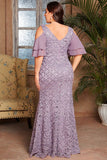 Purple Mermaid Long Mother of the Bride Dress with Ruffles