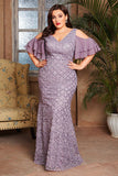 Purple Mermaid Long Mother of the Bride Dress with Ruffles