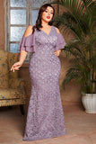 Purple Mermaid Long Mother of the Bride Dress with Ruffles