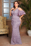 Purple Mermaid Long Mother of the Bride Dress with Ruffles