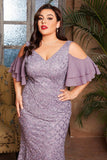 Purple Mermaid Long Mother of the Bride Dress with Ruffles