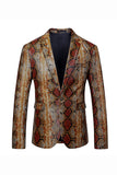 Coffee Snake Skin Notched Lapel One Button Men's Formal Blazer