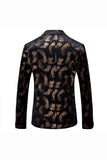 Black Golden Leopard Notched Lapel One Button Men's Formal Blazer