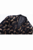 Black Golden Leopard Notched Lapel One Button Men's Formal Blazer