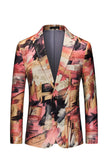 Floral Print One Button Notched Lapel Men's Formal Blazer
