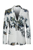 Floral White Slim Fit Notched Lapel Men's Formal Blazer