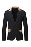 Slim Fit Black One Button Notched Lapel Men's Formal Blazer