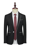 Notched Lapel Slim Fit One Button Black Men's Formal Blazer
