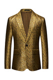 Sparkly Golden Notched Lapel One Button Men's Formal Blazer