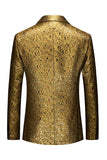 Sparkly Golden Notched Lapel One Button Men's Formal Blazer