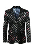 Sparkly Black Plaid Notched Lapel Single Button Men's Blazer