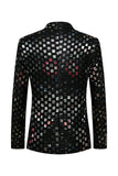 Sparkly Black Plaid Notched Lapel Single Button Men's Blazer