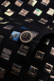 Sparkly Black Plaid Notched Lapel Single Button Men's Blazer
